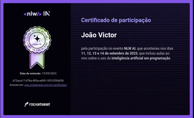 Certificado do NLW IA da Rocketseat